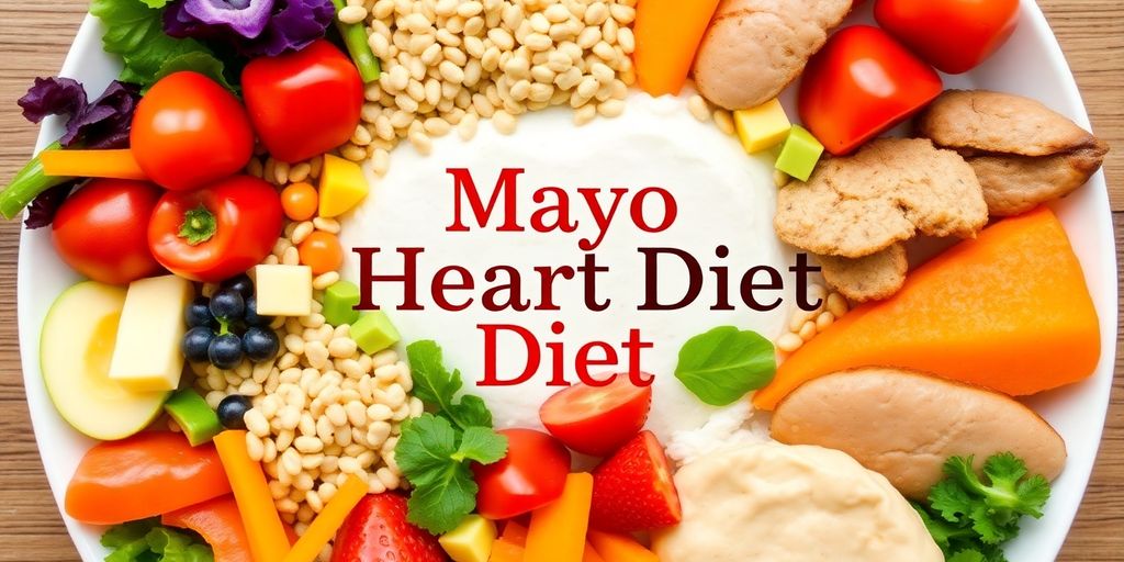 Colorful plate of heart-healthy foods and fresh ingredients.