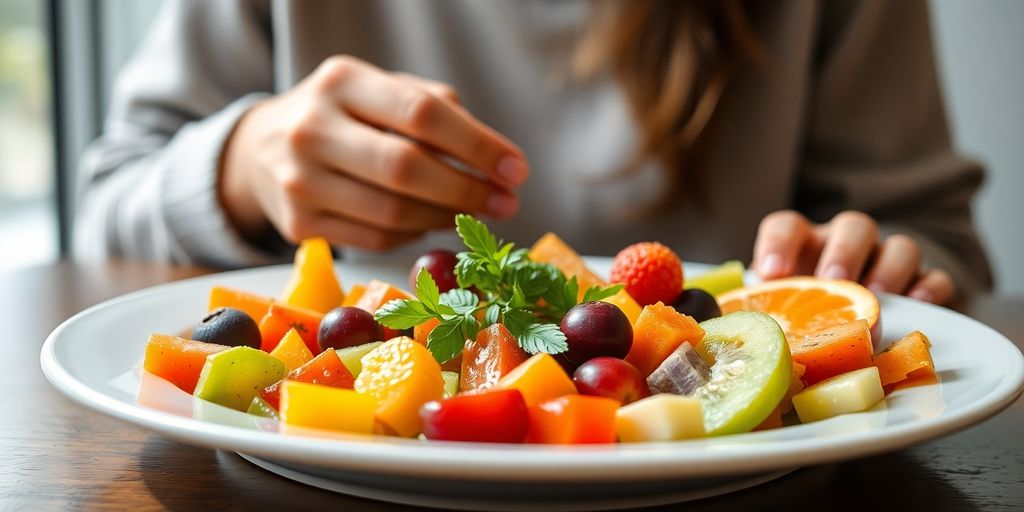 A colorful plate of fresh fruits and vegetables.